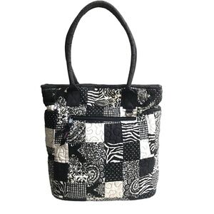 Donna Sharp Black & White Quilted Cotton Patchwork Tote Bag Pink Interior